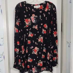 PENELOPE PROJECT Black and Red Floral Long Sleeve Blouse